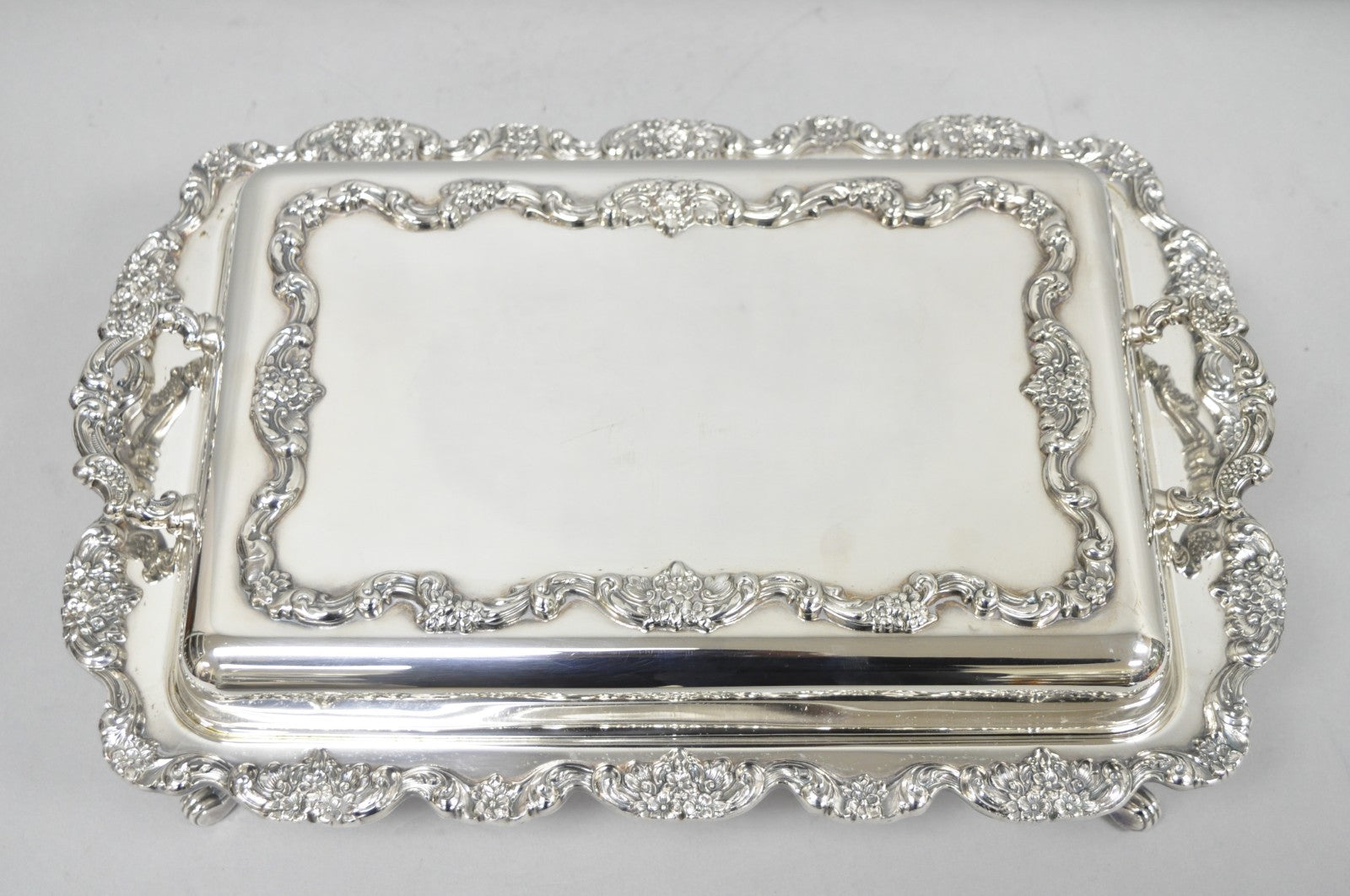 Vintage Poole Silver Plated Footed Covered Vegetable Serving Dish Platter w/ Lid