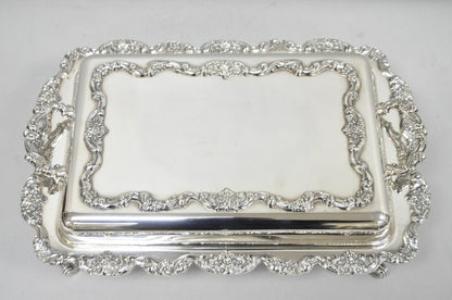 Vintage Poole Silver Plated Footed Covered Vegetable Serving Dish Platter w/ Lid