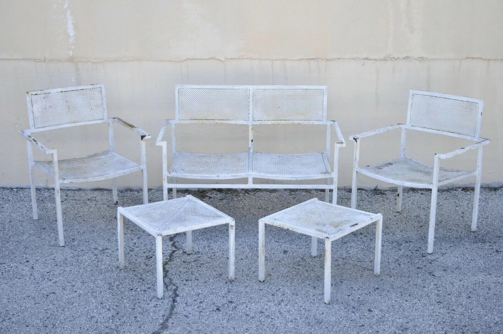 Vintage Burgess England Mid Century Modern Iron Metal Patio Chair Set - 5 Pc Set
