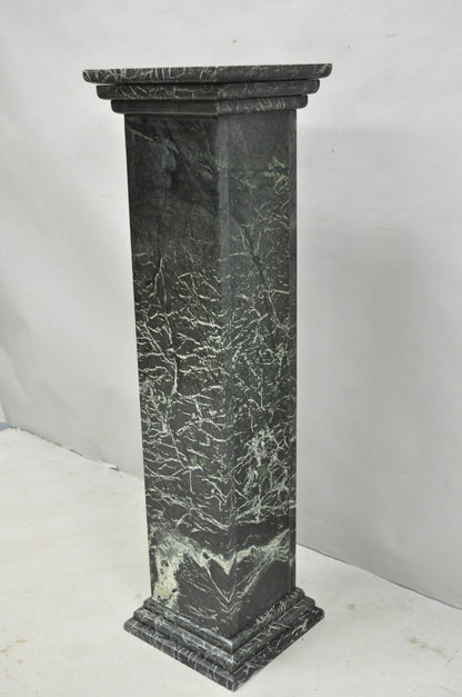 Vintage Italian Classical Style Dark Green Marble Square Column Pedestal Stand