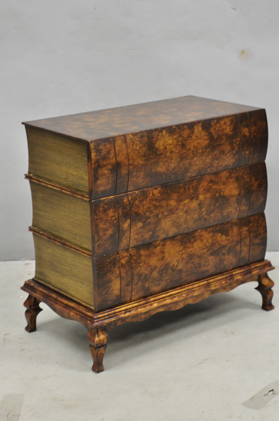 Decorator 3 Drawer Stacked Faux Book Form Italian Side Table w/ Oil Drop Finish