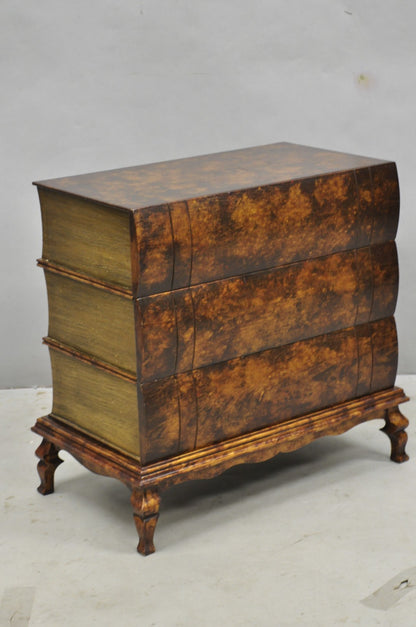 Decorator 3 Drawer Stacked Faux Book Form Italian Side Table w/ Oil Drop Finish