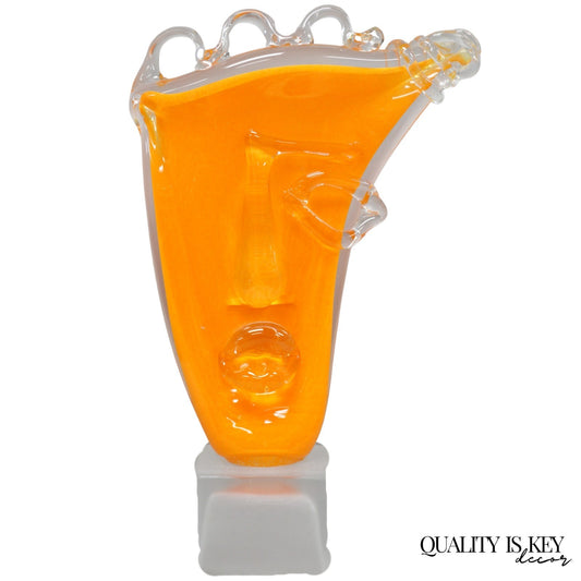 Ion Tamaian Postmodern Orange Blown Art Glass 20" Large Abstract Face Sculpture
