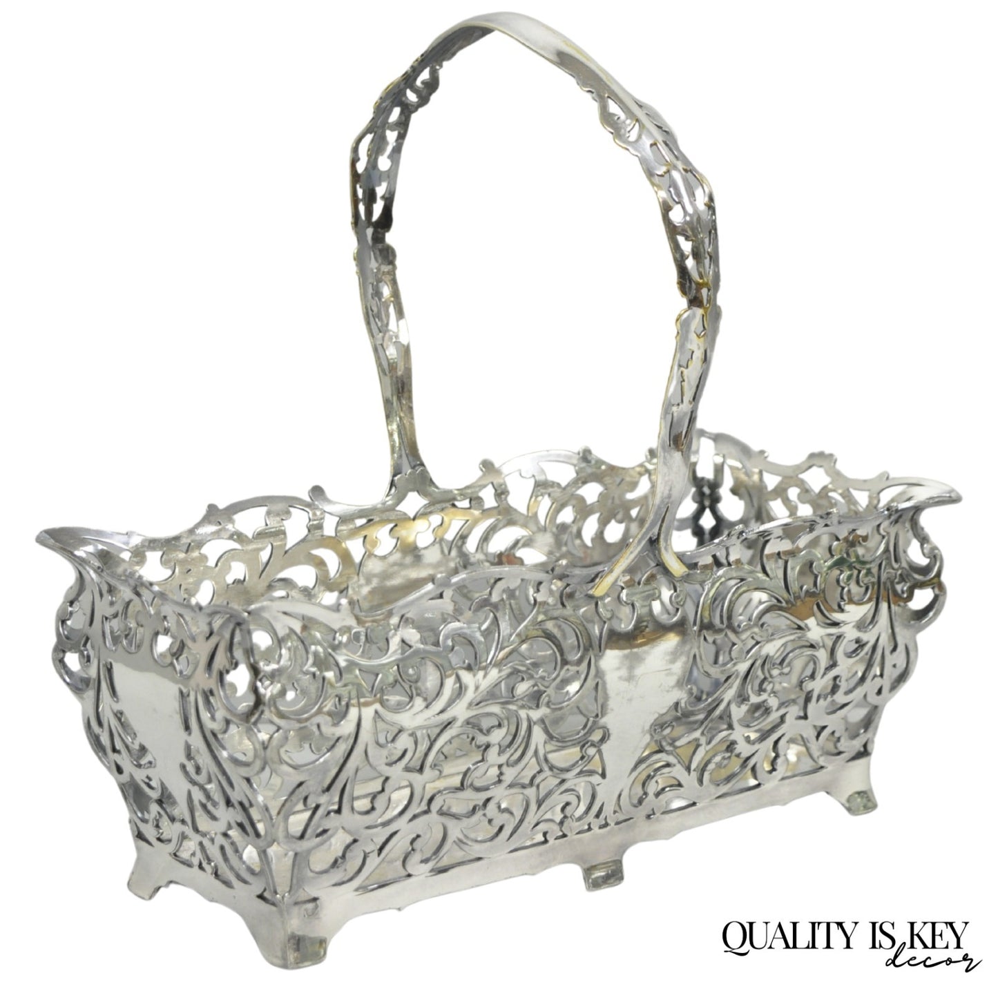 Antique Victorian Silver Plated Reticulated Scrollwork Bread Basket by Forbes