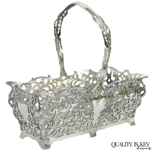 Antique Victorian Silver Plated Reticulated Scrollwork Bread Basket by Forbes
