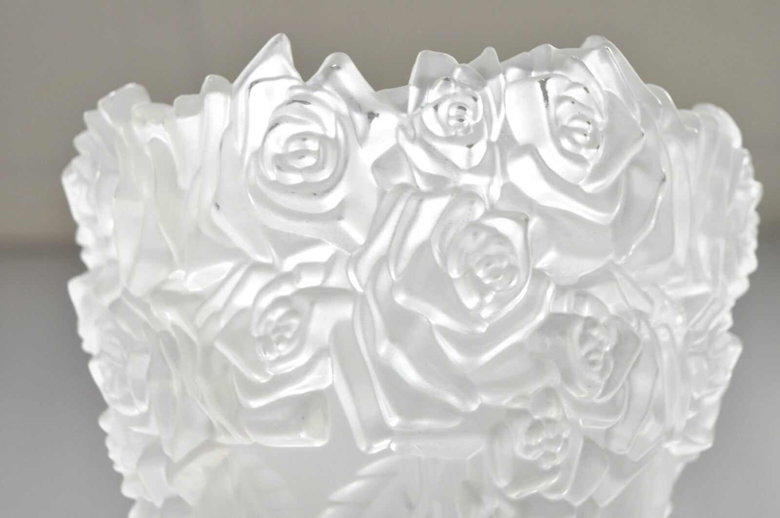 Vintage Shannon Crystal Glass 3D Rose Tall Sculpted Vase Made by Godinger