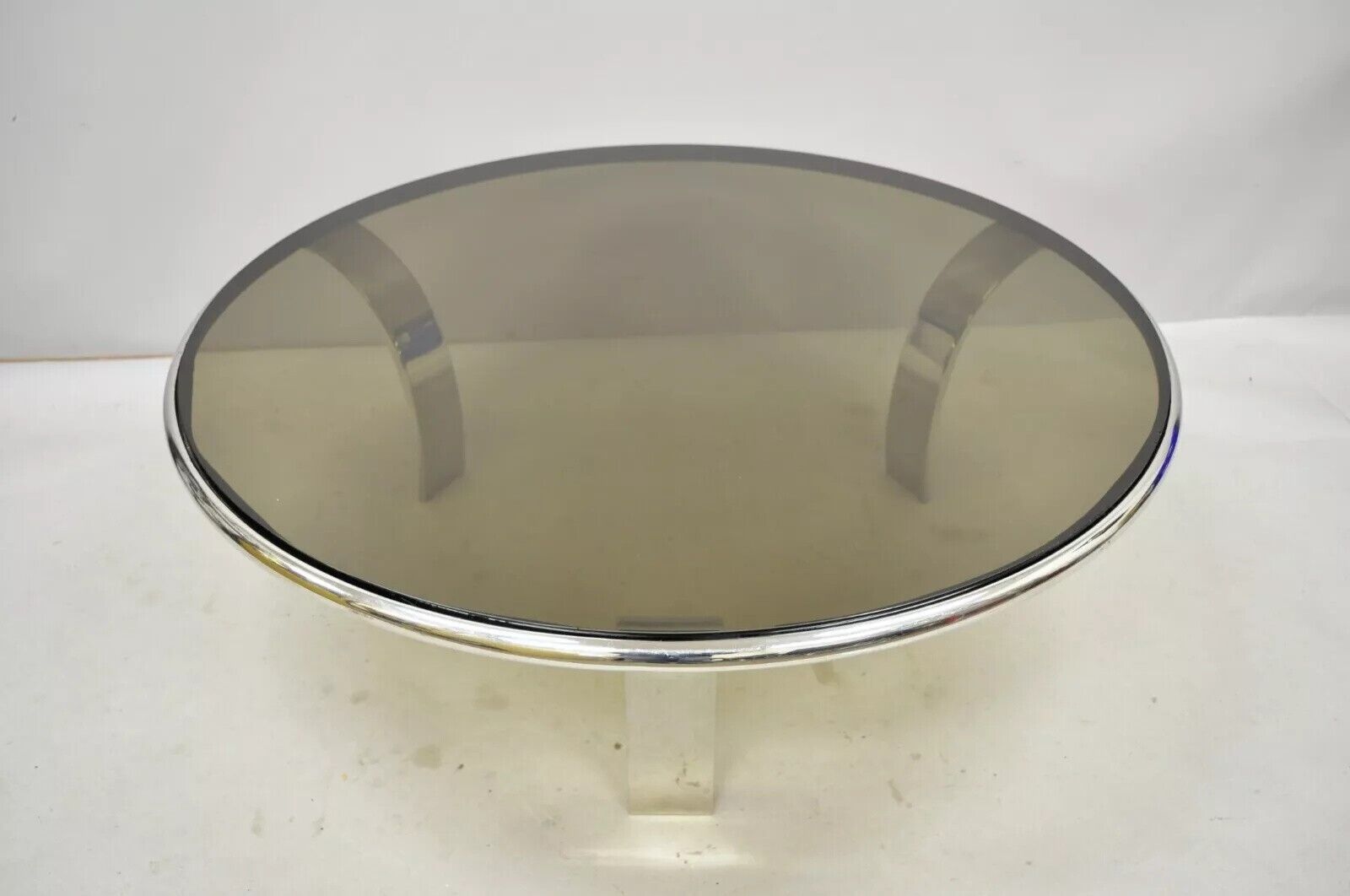 Gardner Leaver for Steelcase Chrome Steel Round Smoked Glass Coffee Table