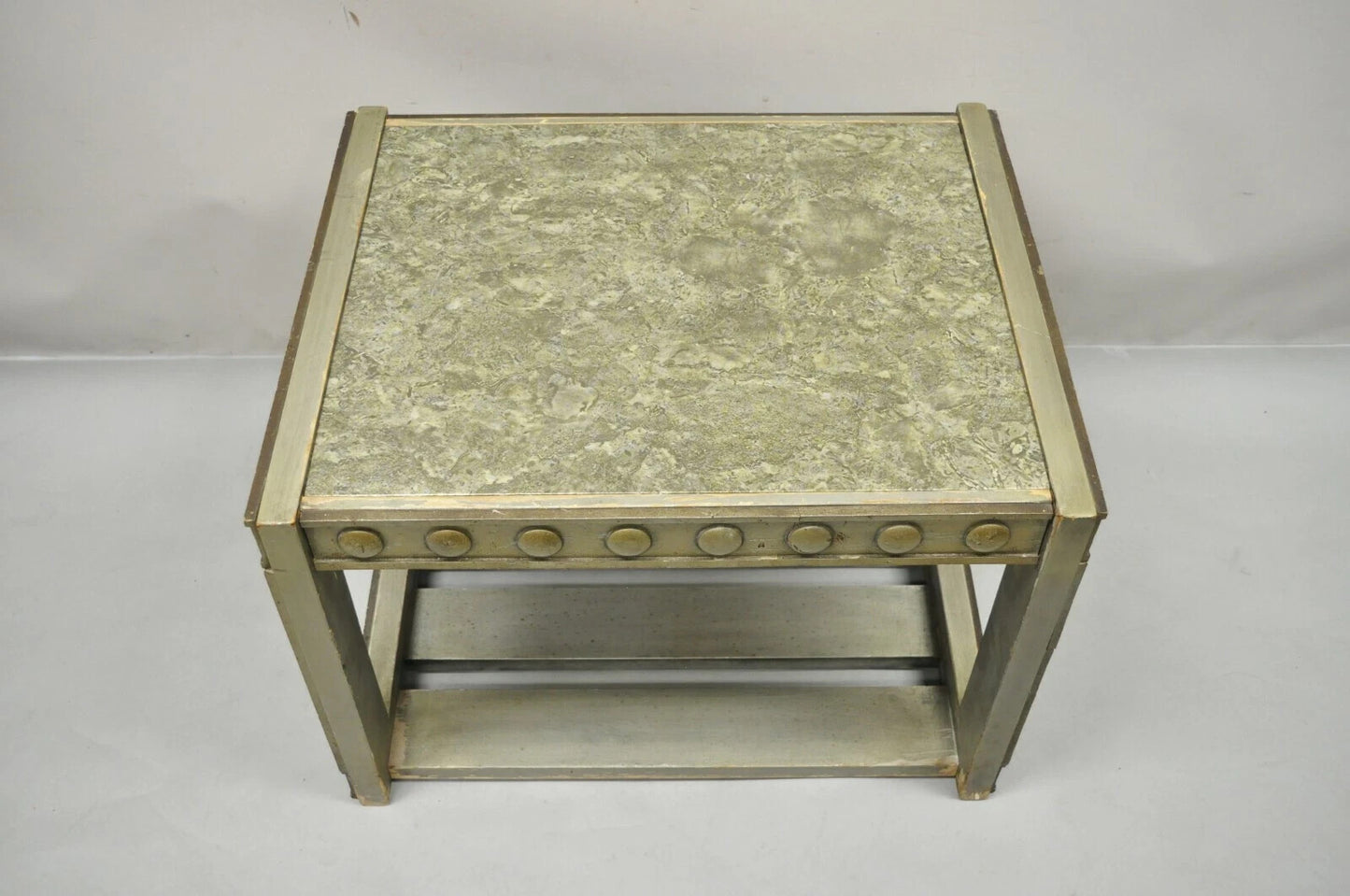 Vintage Mid Century Modern James Mont Style Silver Brutalist Side End Table