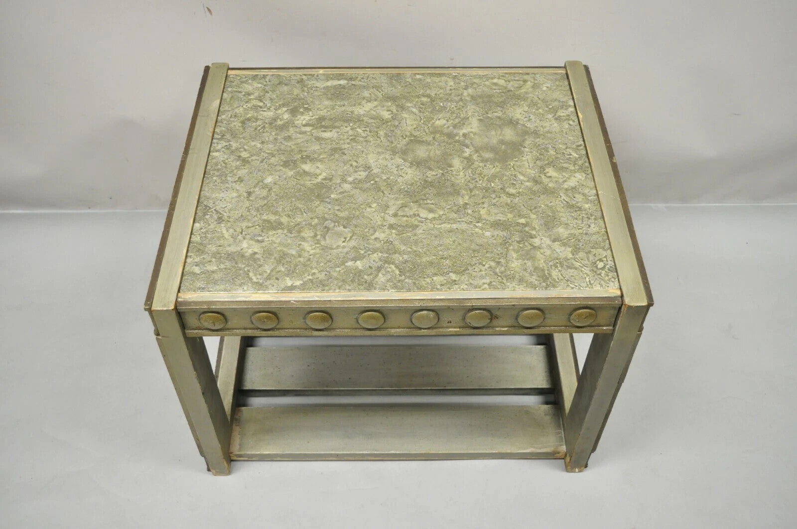 Vintage Mid Century Modern James Mont Style Silver Brutalist Side End Table