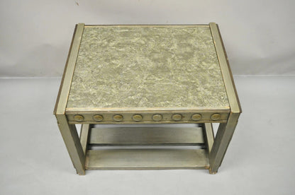 Vintage Mid Century Modern James Mont Style Silver Brutalist Side End Table