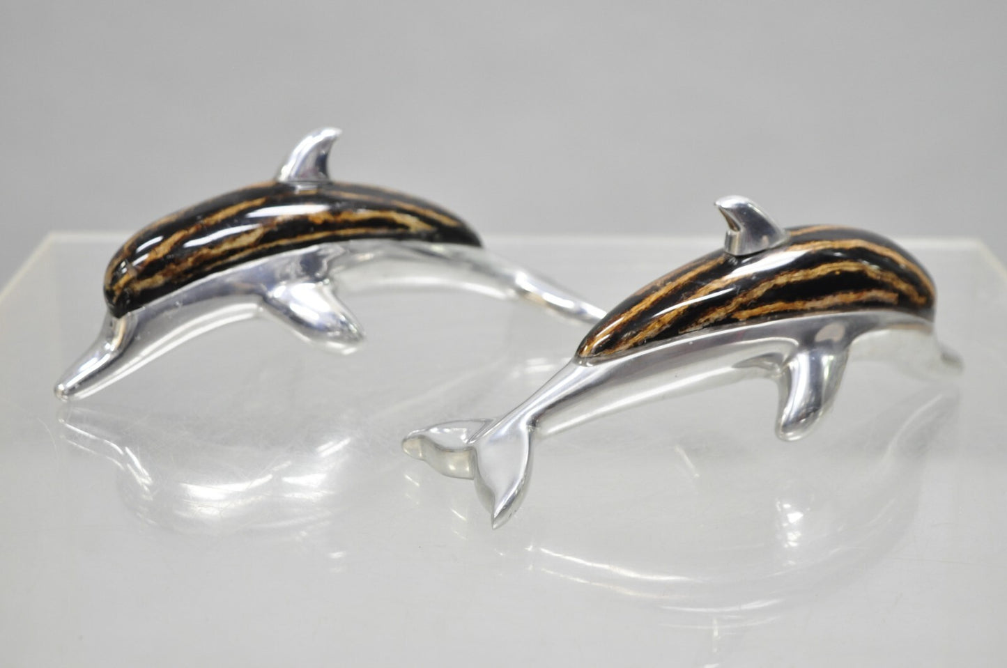 Atlantis Paradise Island Metal & Faux Tortoiseshell 8" Dolphin Sculpture - Pair