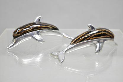 Atlantis Paradise Island Metal & Faux Tortoiseshell 8" Dolphin Sculpture - Pair