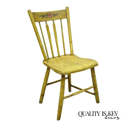 Frederick Loeser & Co Yellow American Primitive Hitchcock Painted Side Chair (B)