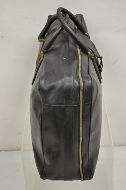 Vintage Gucci Large Black Leather Suitcase Luggage Travel Bag Green Red Webbing