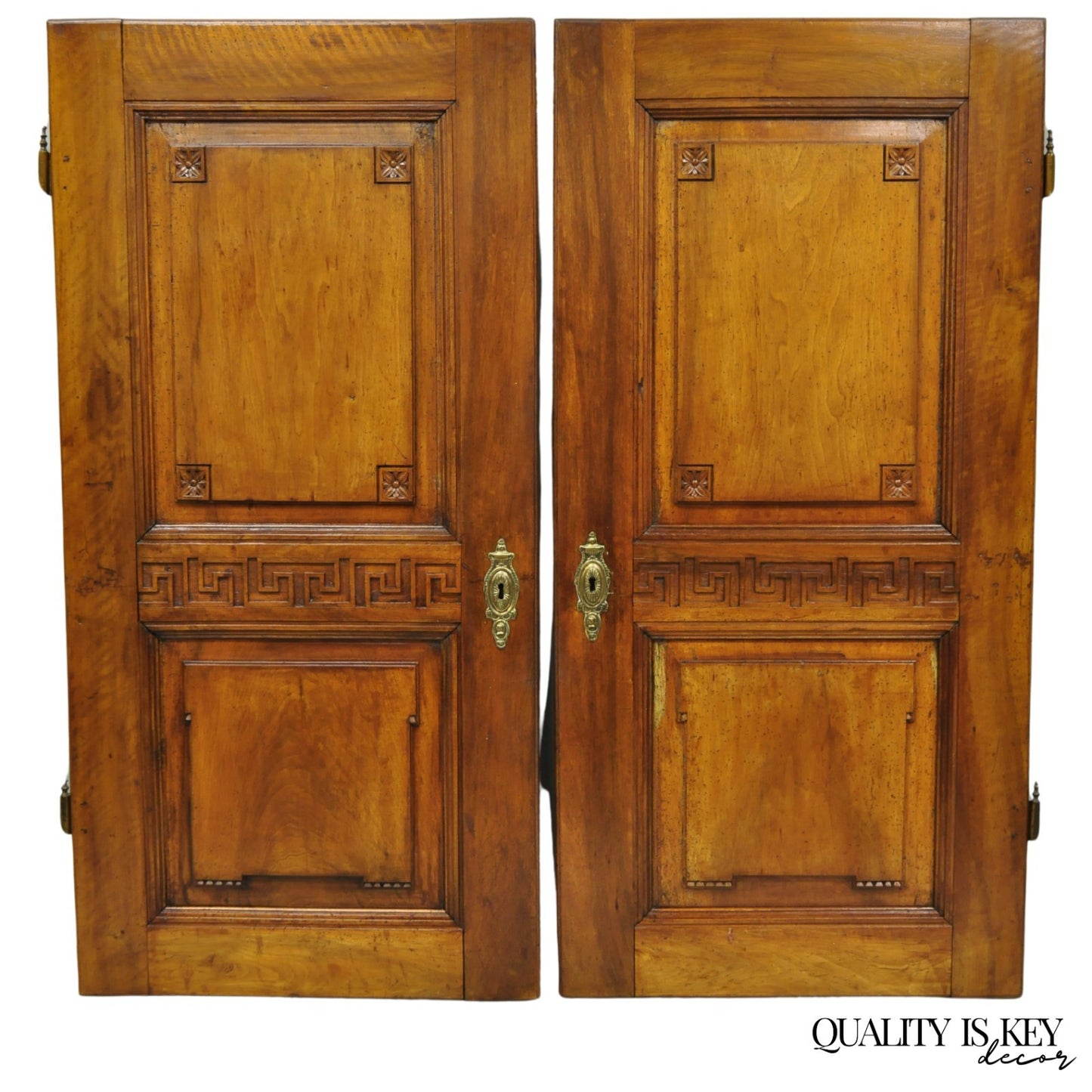 Antique French Country Louis XV Style Carved Walnut Cabinet Doors - a Pair