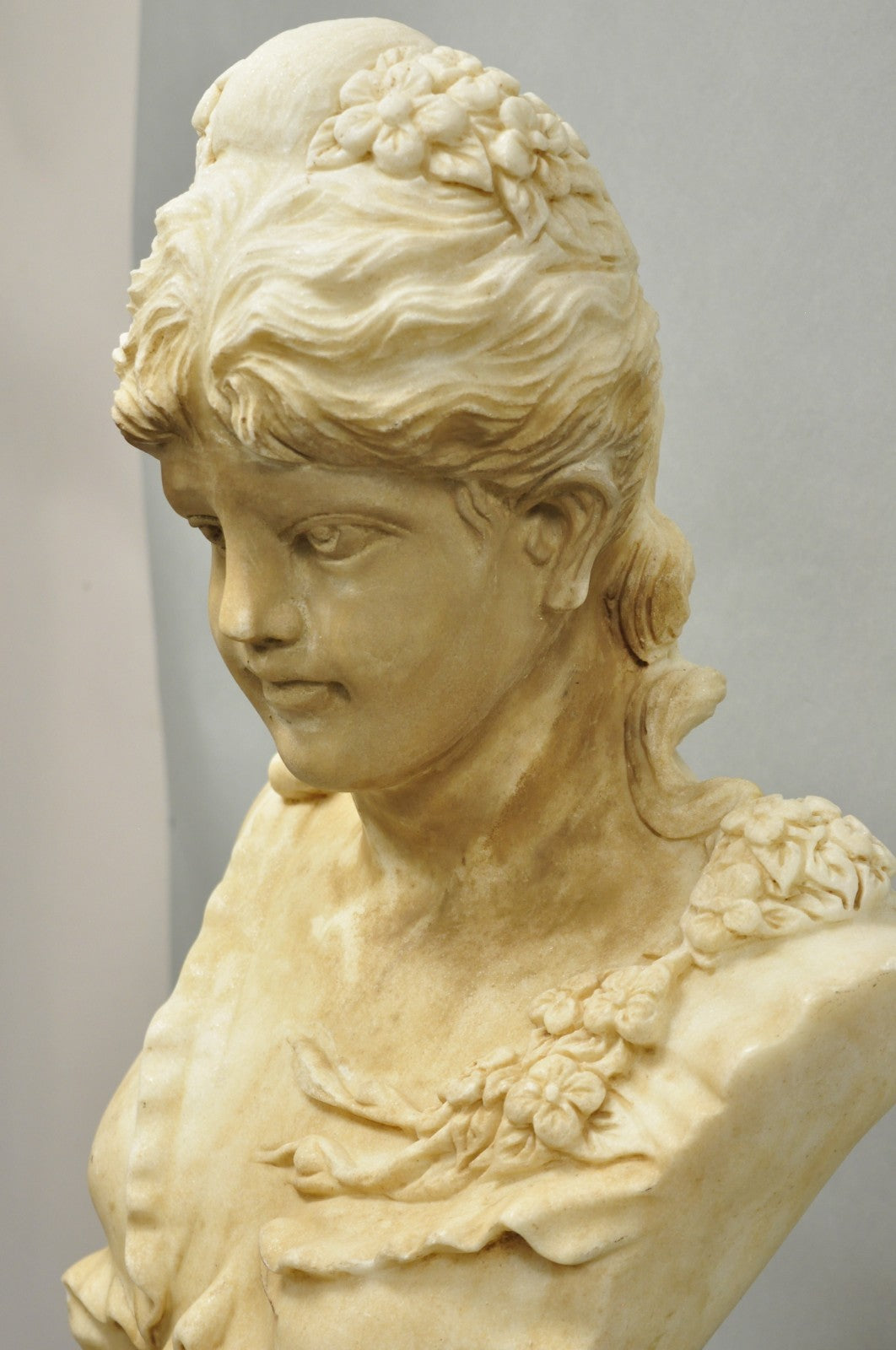 Vintage Victorian Style Carved Marble Young Lady Maiden Bust Statue Sculpture