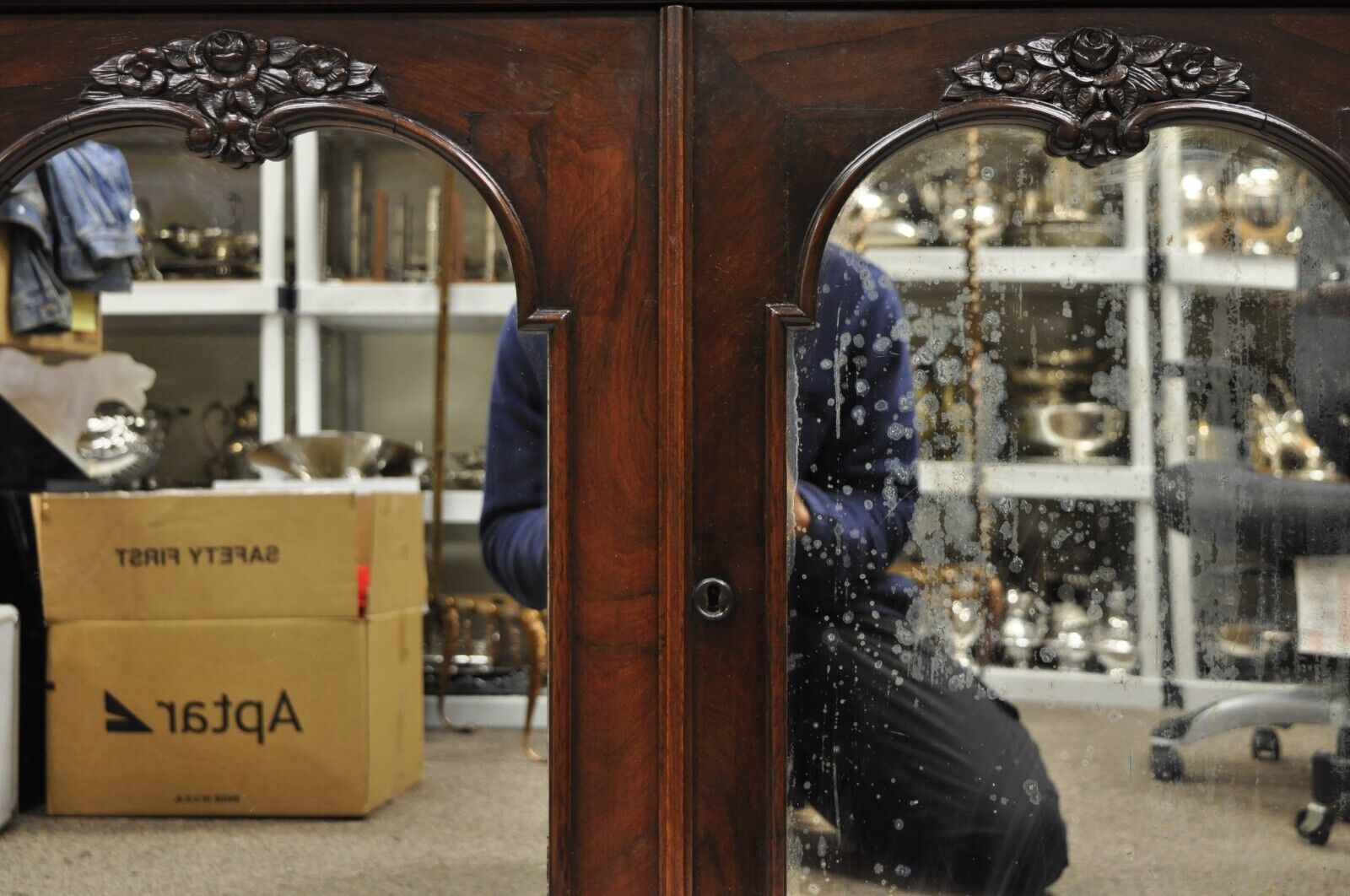 Antique Victorian Rosewood Marble Top Mirror Sideboard Buffet attr. John Jelliff