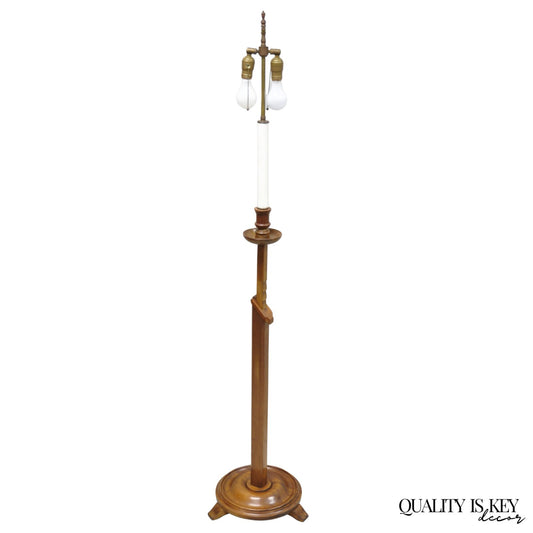 Vintage Frances Elkins Style Colonial Mahogany Ratchet Candlestick Floor Lamp