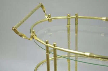 Mid Century Italian Modern Polished Brass & Glass Three Tier Oval Bar Tea Cart