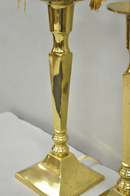 Hollywood Regency Tommi Parzinger Style Brass Candlestick Table Lamp Pair