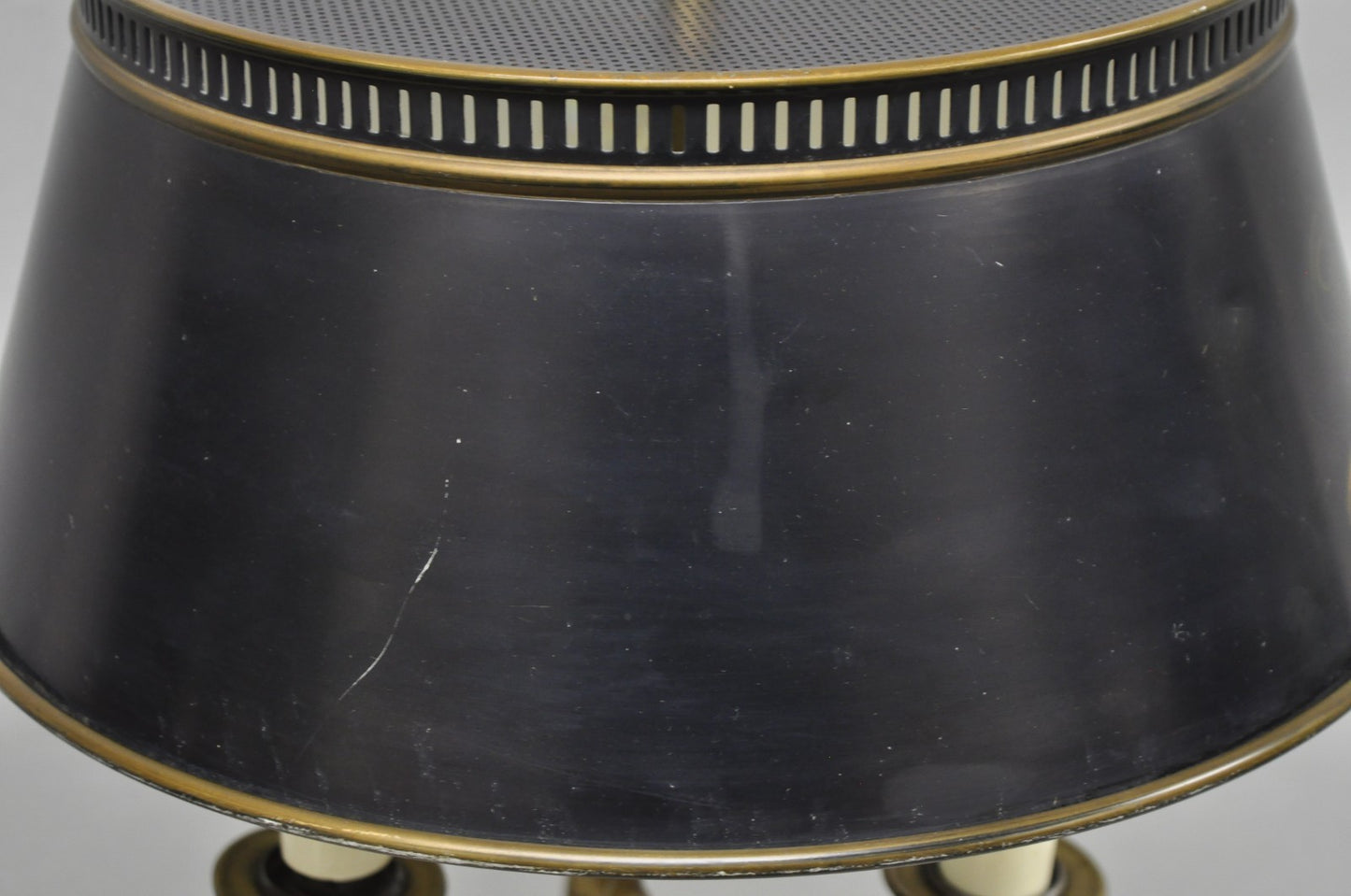 Vintage French Country Brass Reading Floor Pole Lamp with Tole Metal Shade