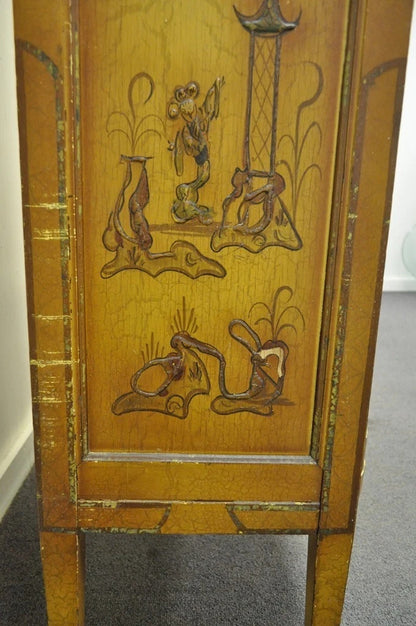 Antique Oriental Chinese Asian Lacquered Figural Painted China Cabinet Curio