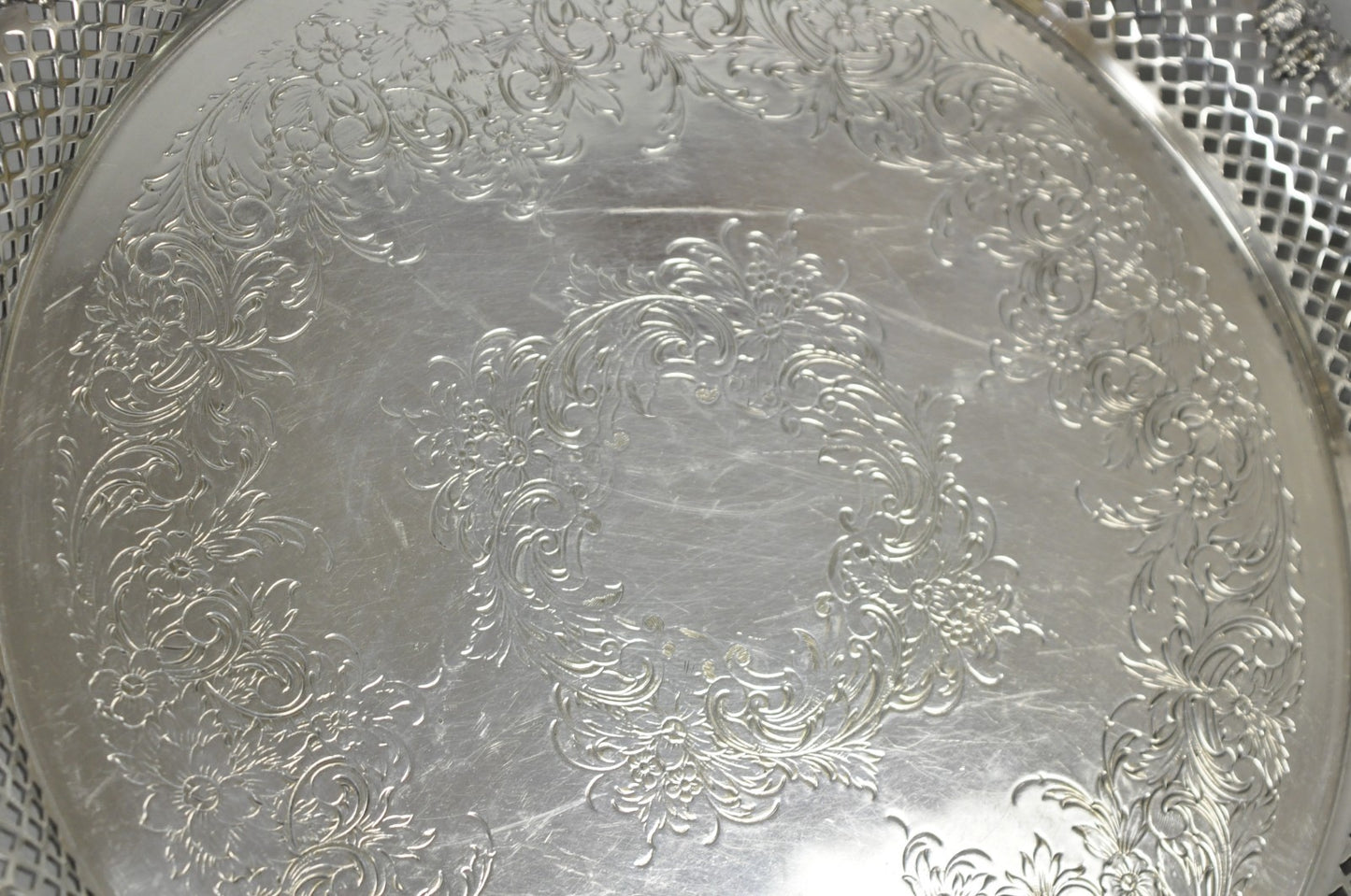 Vintage EG Webster & Son Silver Plated Grapevine Round Bar Serving Platter Tray