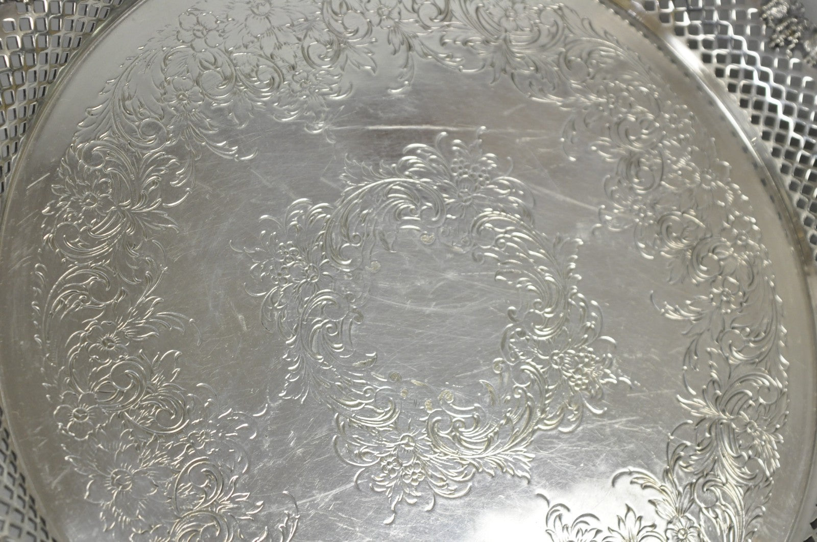 Vintage EG Webster & Son Silver Plated Grapevine Round Bar Serving Platter Tray