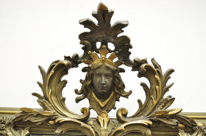 Antique French Renaissance Baroque Carved Giltwood Gesso Wall Mirror with Face