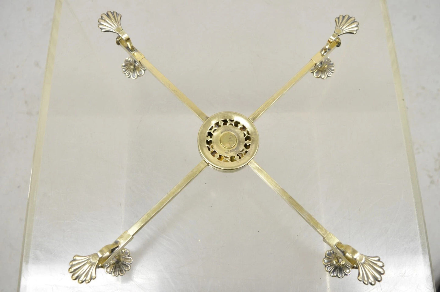 Vintage LFS Ltd English Sheffield Brass Tone Metal Expandable Footed Trivet