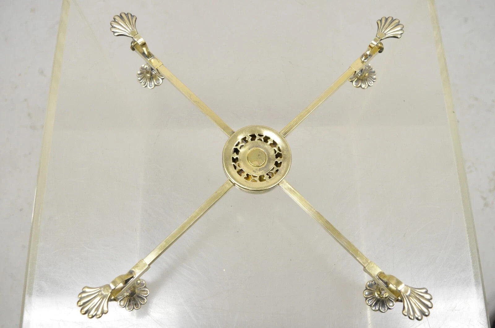 Vintage LFS Ltd English Sheffield Brass Tone Metal Expandable Footed Trivet