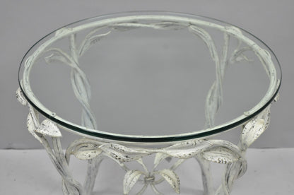 Vintage Italian Hollywood Regency Iron Leafy Scroll Round Occasional Side Table
