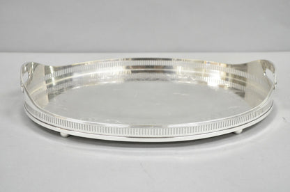 Antique English Sheffield Edwardian Silver Plated Oval 16" Bar Tray w/ Gallery