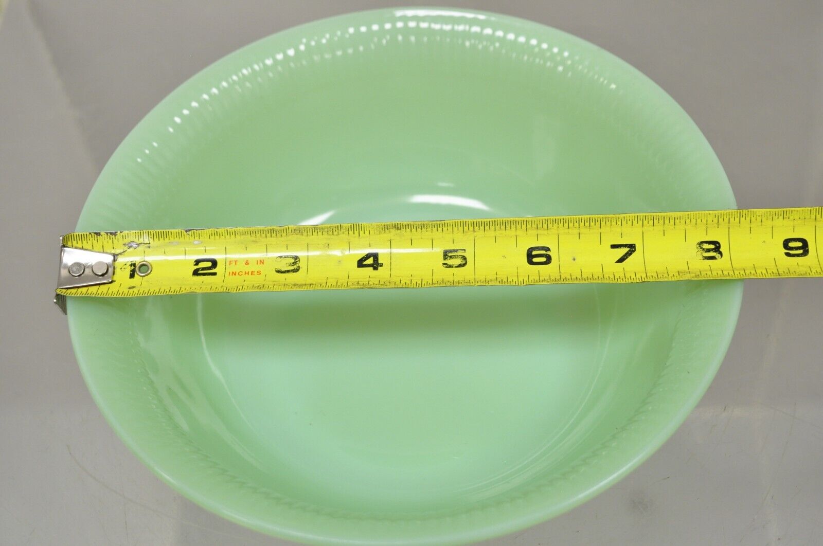 Vtg Fire King Oven Ware Green Jadeite Ribbed Jane Ray 8.25" Serving Bowl - 2 Pcs