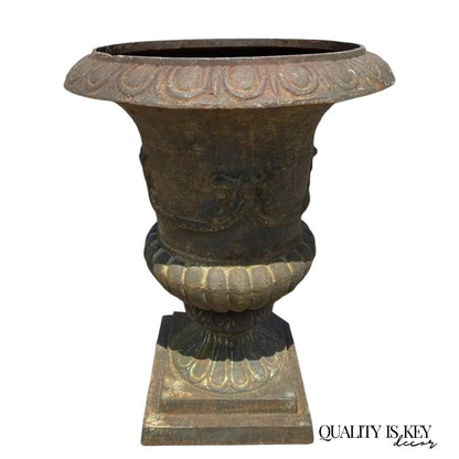 Vintage French Style Cast Iron 31"H Round Campana Urn Outdoor Garden Planter Pot