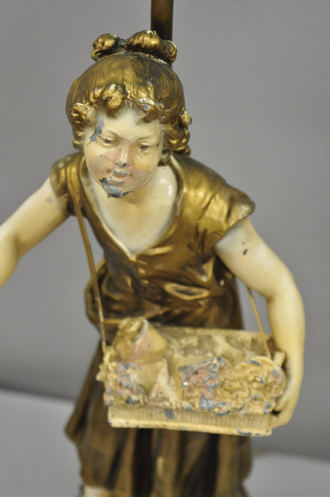Antique French Victorian Moreau Figural Metal Boy and Girl Table Lamps (B), Pair