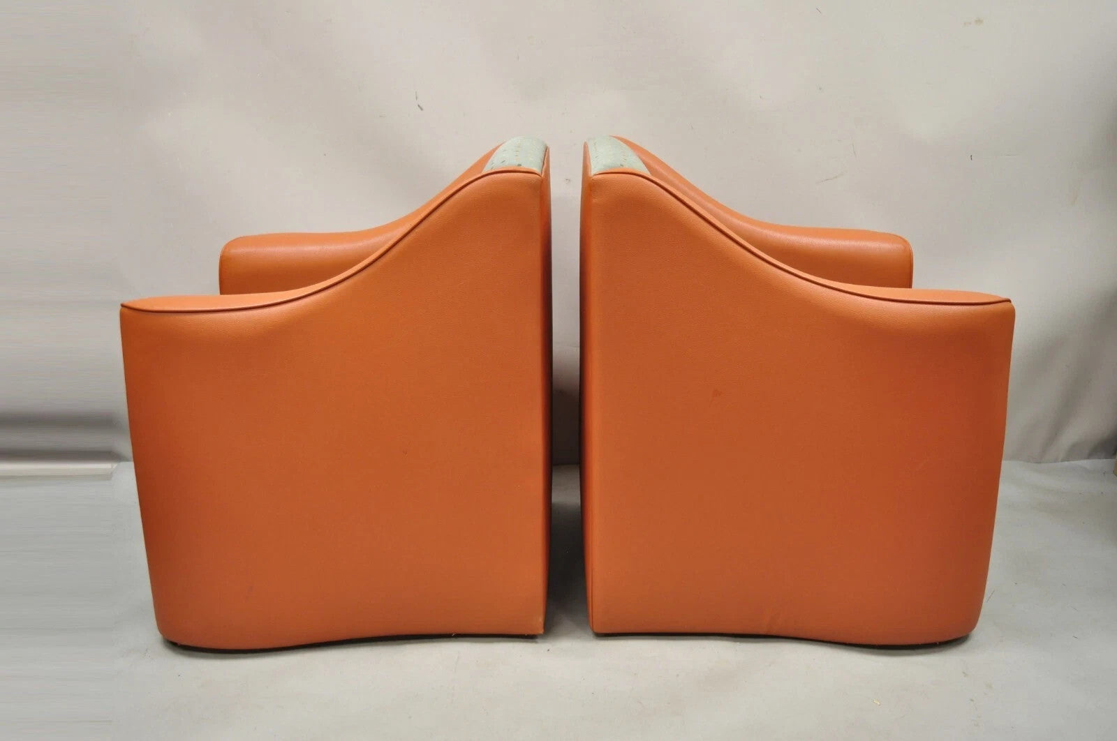 Postmodern Orange Green Lounge Chairs by Global Upholstery Company Ltd - a Pair