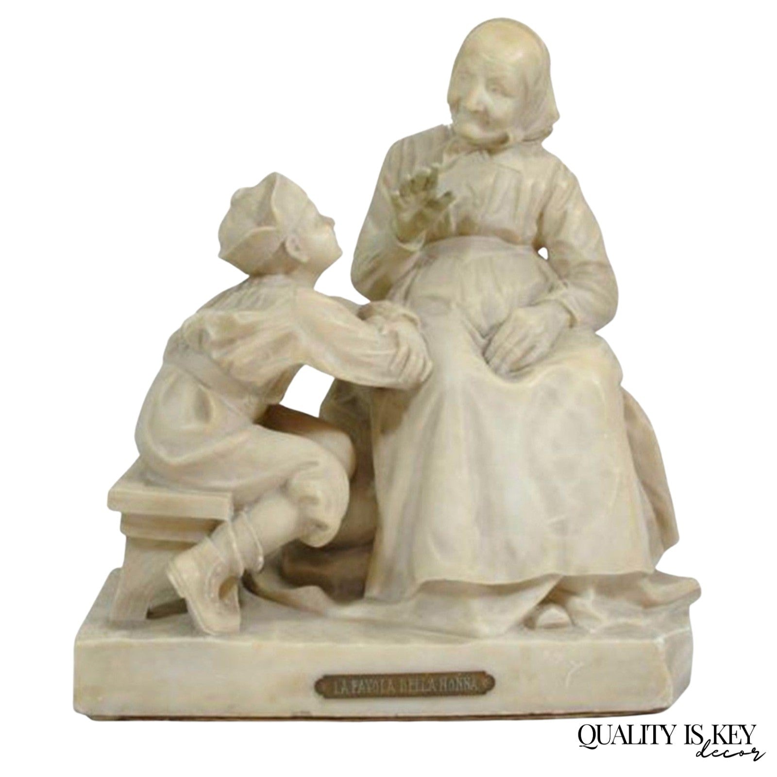 E Battiglia La Favola Della Nonna Alabaster Italian Sculpture Tale of Grandma