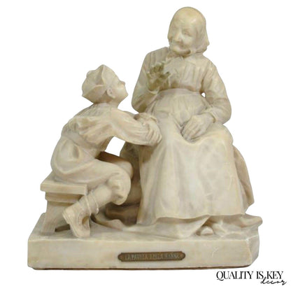 E Battiglia La Favola Della Nonna Alabaster Italian Sculpture Tale of Grandma