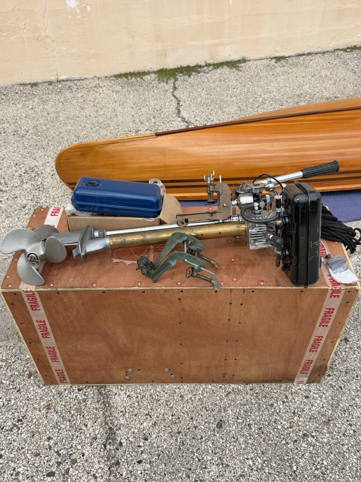 Cedar Strip Built 14' Square Stern Canoe & British Seagull 40 Outboard Motor