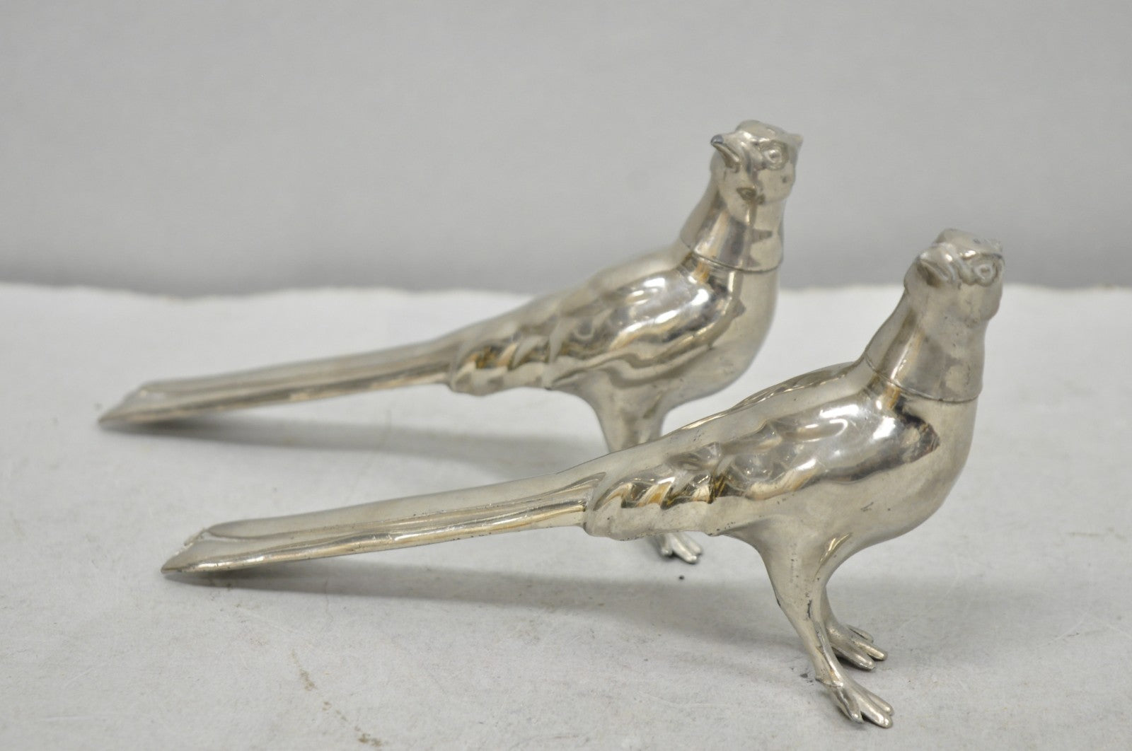 Vintage Pheasant Bird Silver Plated Figurine Salt & Pepper Shakers - a Pair