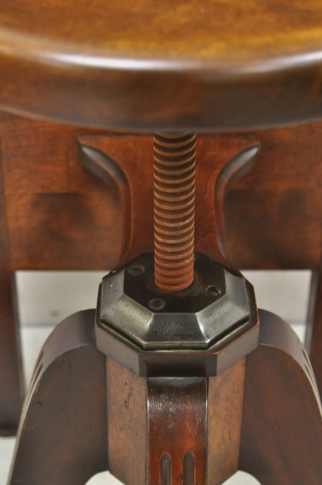Antique Hamilton Mfg High Back Adjustable Mahogany Architect Chair Piano Stool