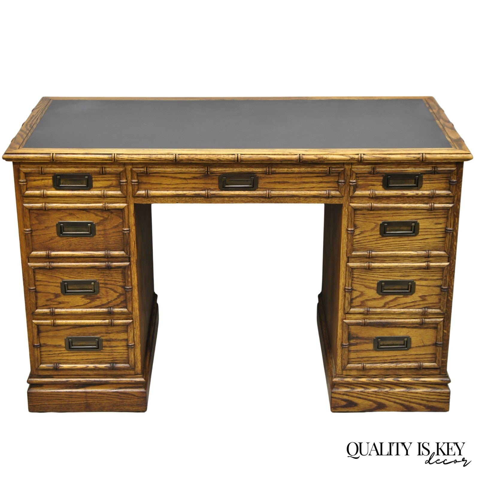 Vintage Hollywood Regency Faux Bamboo Campaign Style Kneehole Desk by Sligh