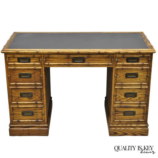Vintage Hollywood Regency Faux Bamboo Campaign Style Kneehole Desk by Sligh