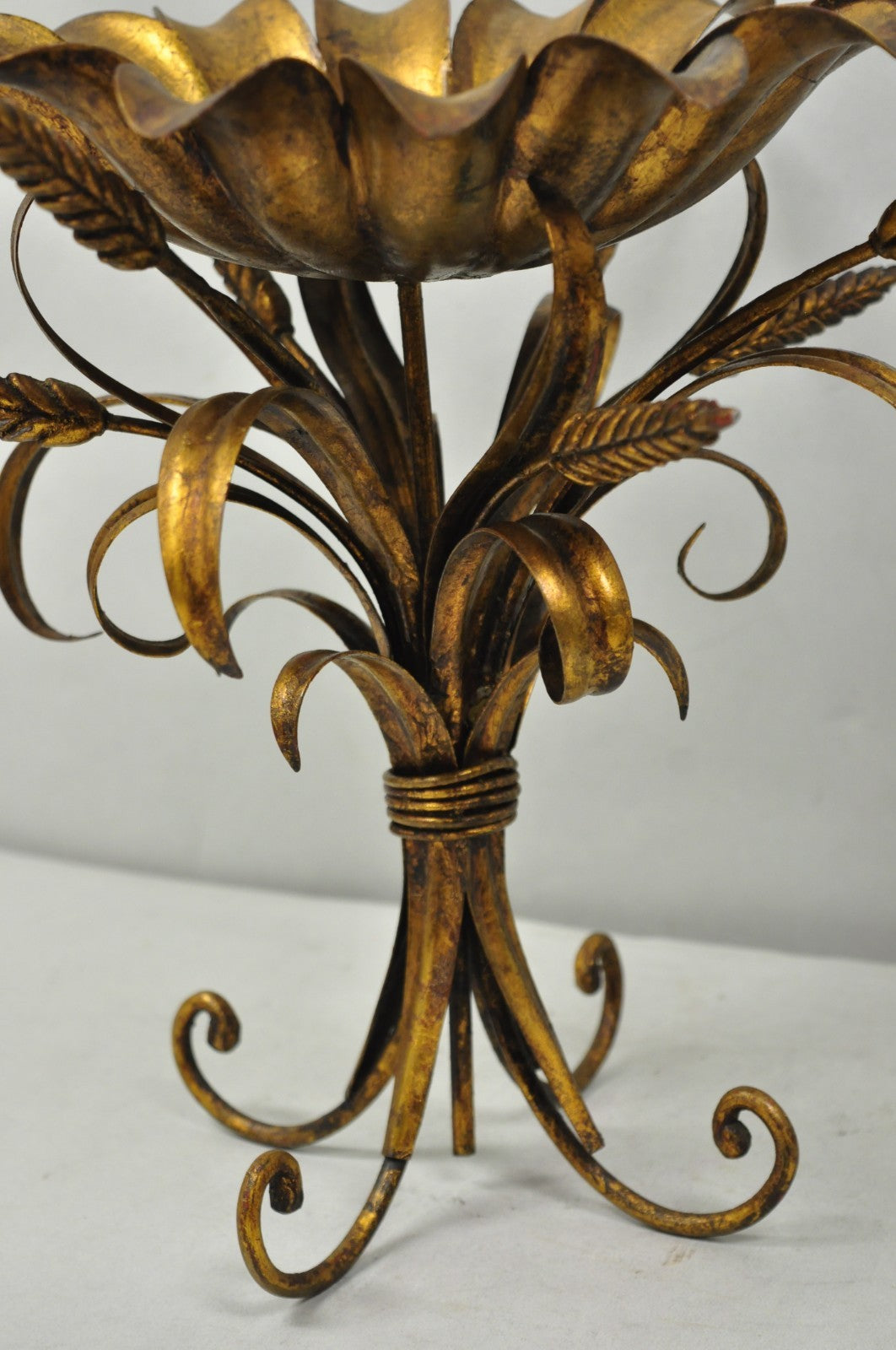 Vintage Italian Hollywood Regency Gold Gilt Tole Metal Iron Compote Centerpiece