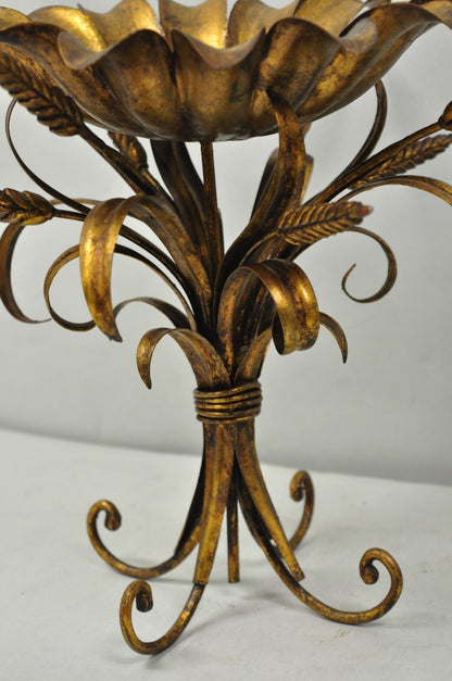 Vintage Italian Hollywood Regency Gold Gilt Tole Metal Iron Compote Centerpiece