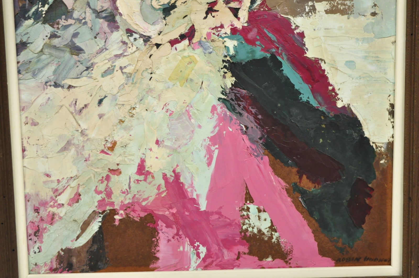 Vintage "Woman in Dress" Oil on Board Abstract Framed Painting, Signed