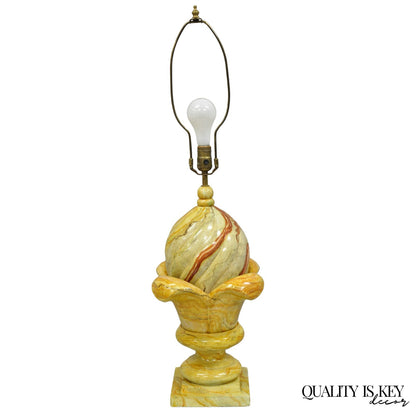 Vintage Hollywood Regency Faux Marble Orange Lacquered Wood Artichoke Table Lamp