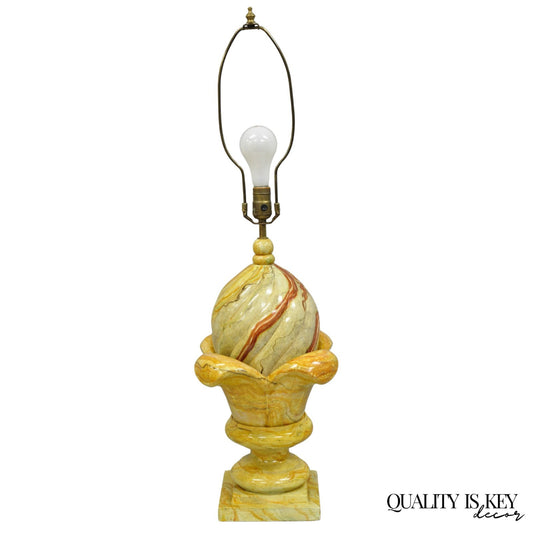 Vintage Hollywood Regency Faux Marble Orange Lacquered Wood Artichoke Table Lamp