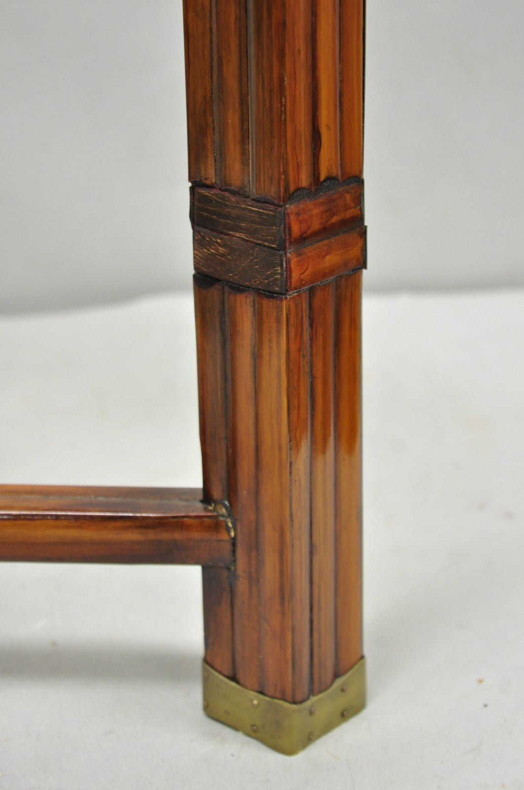 Furniture Classics Ltd Chinese Teak & Bamboo Campaign Chest Side Table on Stand